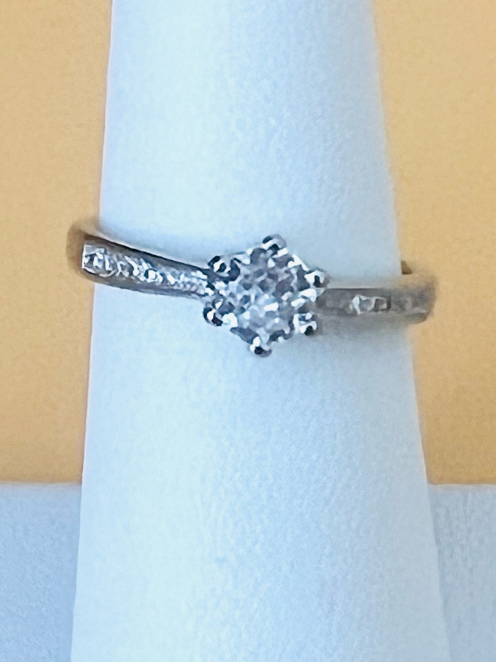 Silver .925 Round Solitaire Engagement Ring with clear CZ  Accents adjustable
